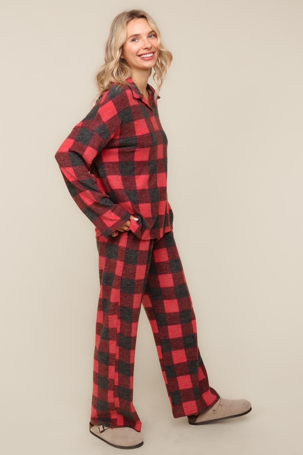 PLUS BUFFALO PLAID SOFT HACCI KNIT OVERSIZED SETS