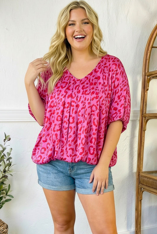 Plus Fuchsia Animal Lined Blouse