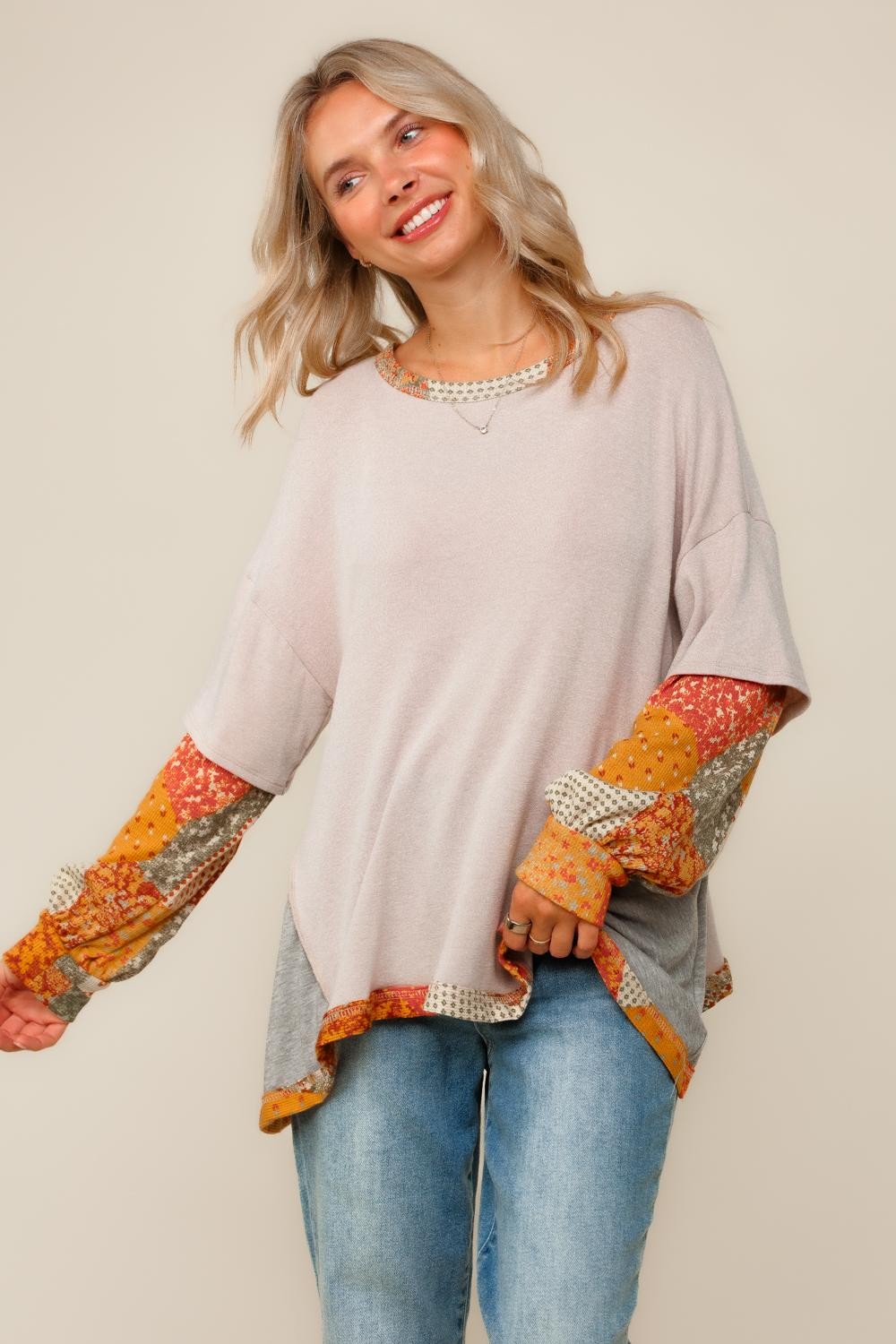 PLUS BOHEMIAN PATCHWORK COLOR BLOCK KNIT TOP