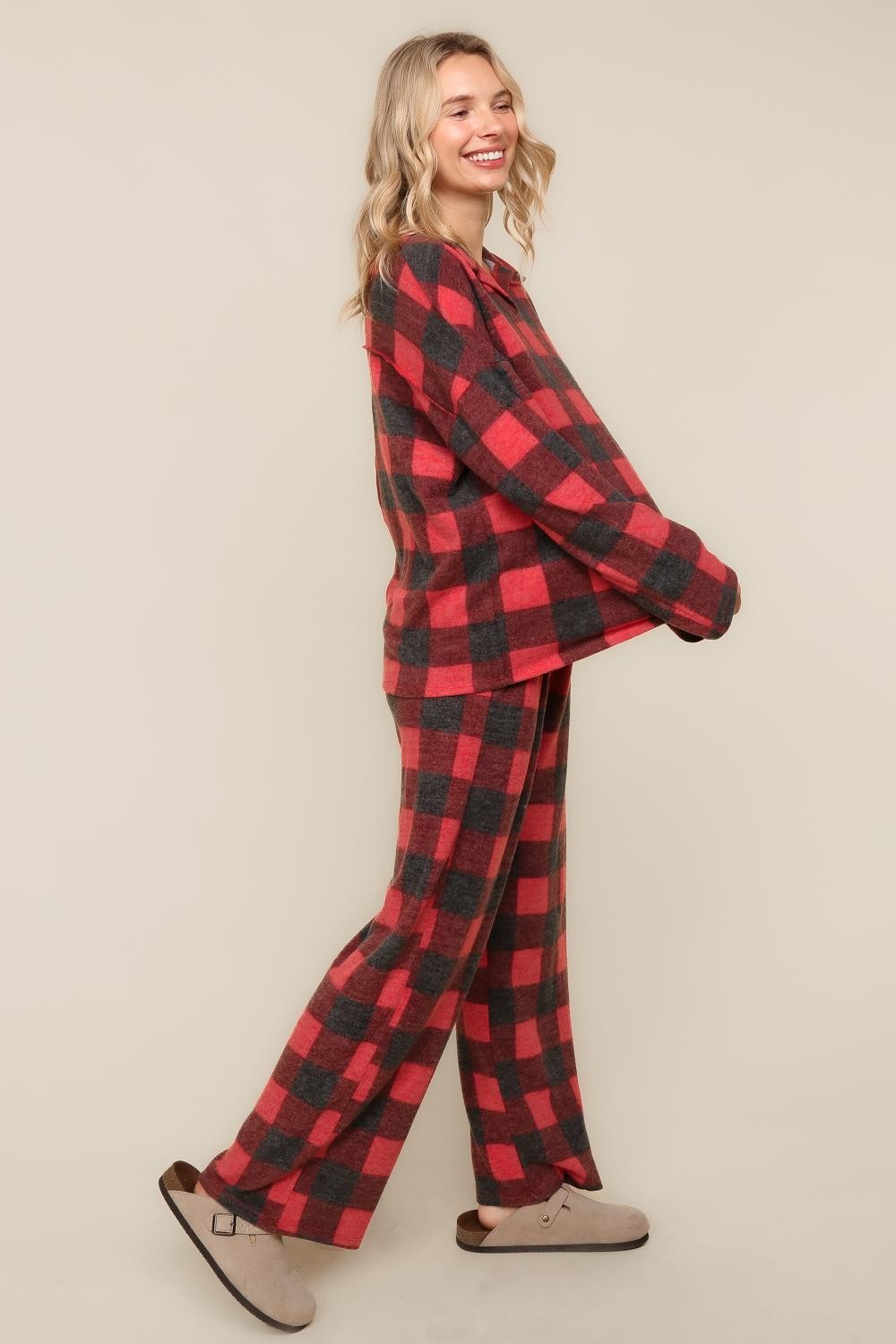 PLUS BUFFALO PLAID SOFT HACCI KNIT OVERSIZED SETS