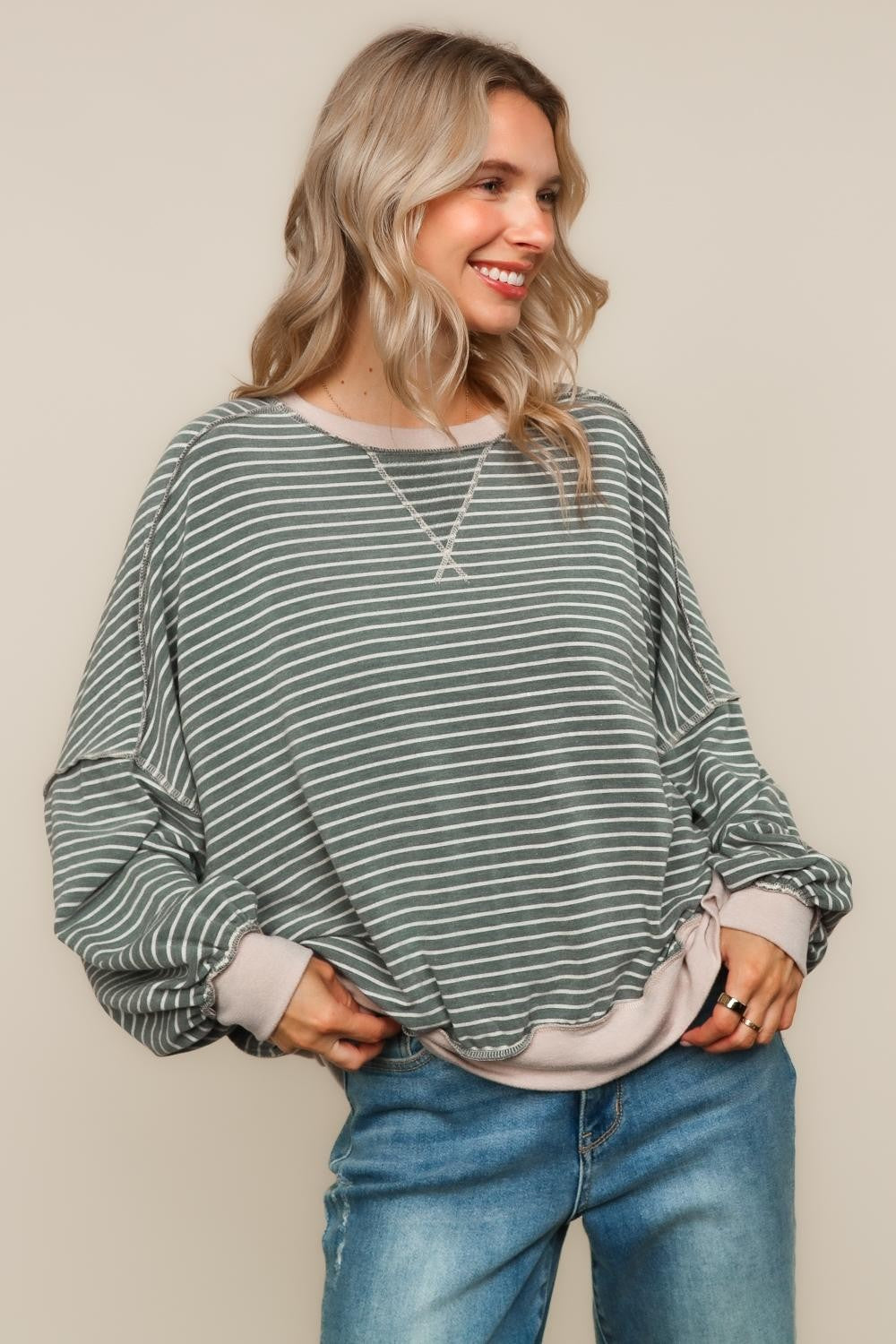 PLUS CREW NECK LOOSE FIT PULLOVER KNIT TOP