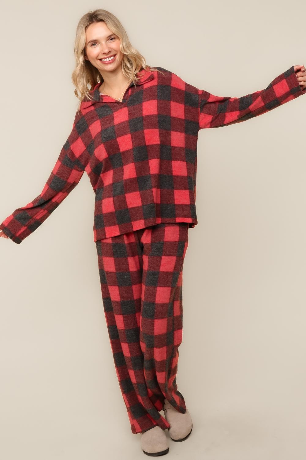 PLUS BUFFALO PLAID SOFT HACCI KNIT OVERSIZED SETS