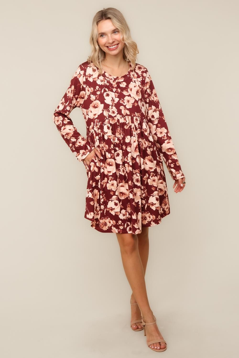 PLUS FIT AND FLARE SWING MIDI DRESS W/ SIDE POCKETS