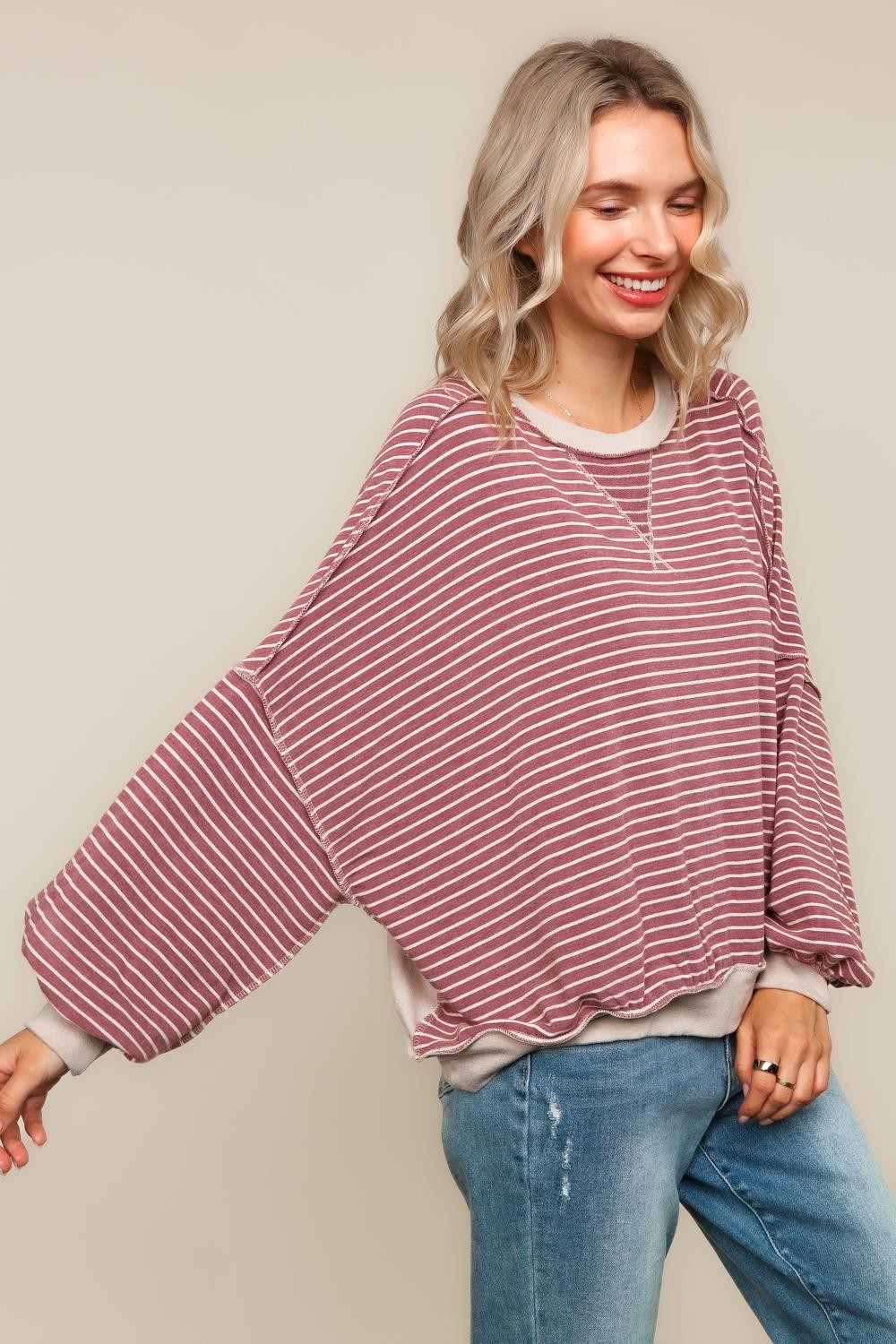 PLUS CREW NECK LOOSE FIT PULLOVER KNIT TOP