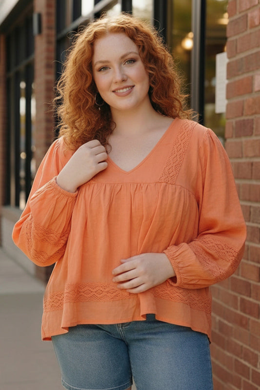 Plus Coral Crochet Blouse