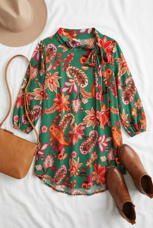 Green Floral Top