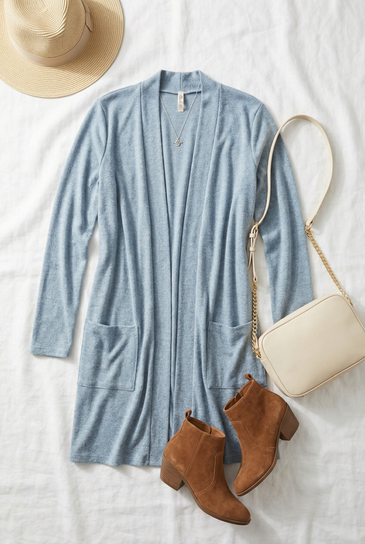Blue Solid Cardigan