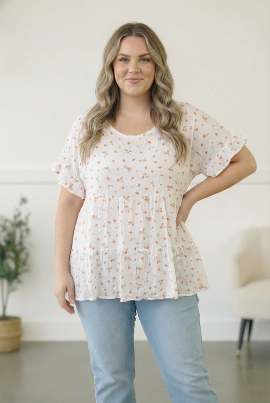 Plus Ivory Floral Woven Blouse