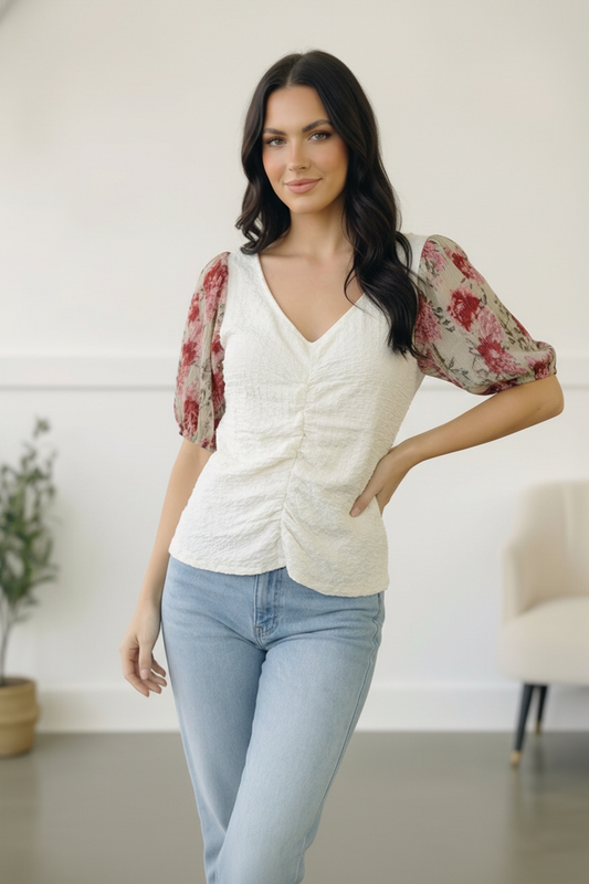 Ivory Floral Sleeve Top