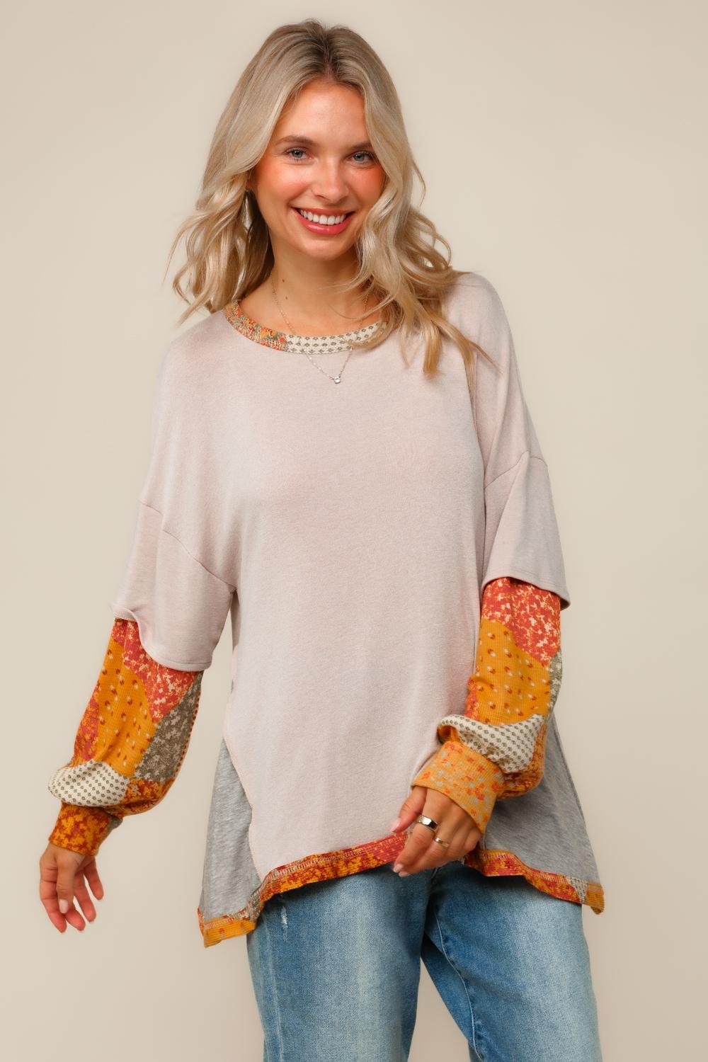 BOHEMIAN PATCHWORK COLOR BLOCK KNIT TOP