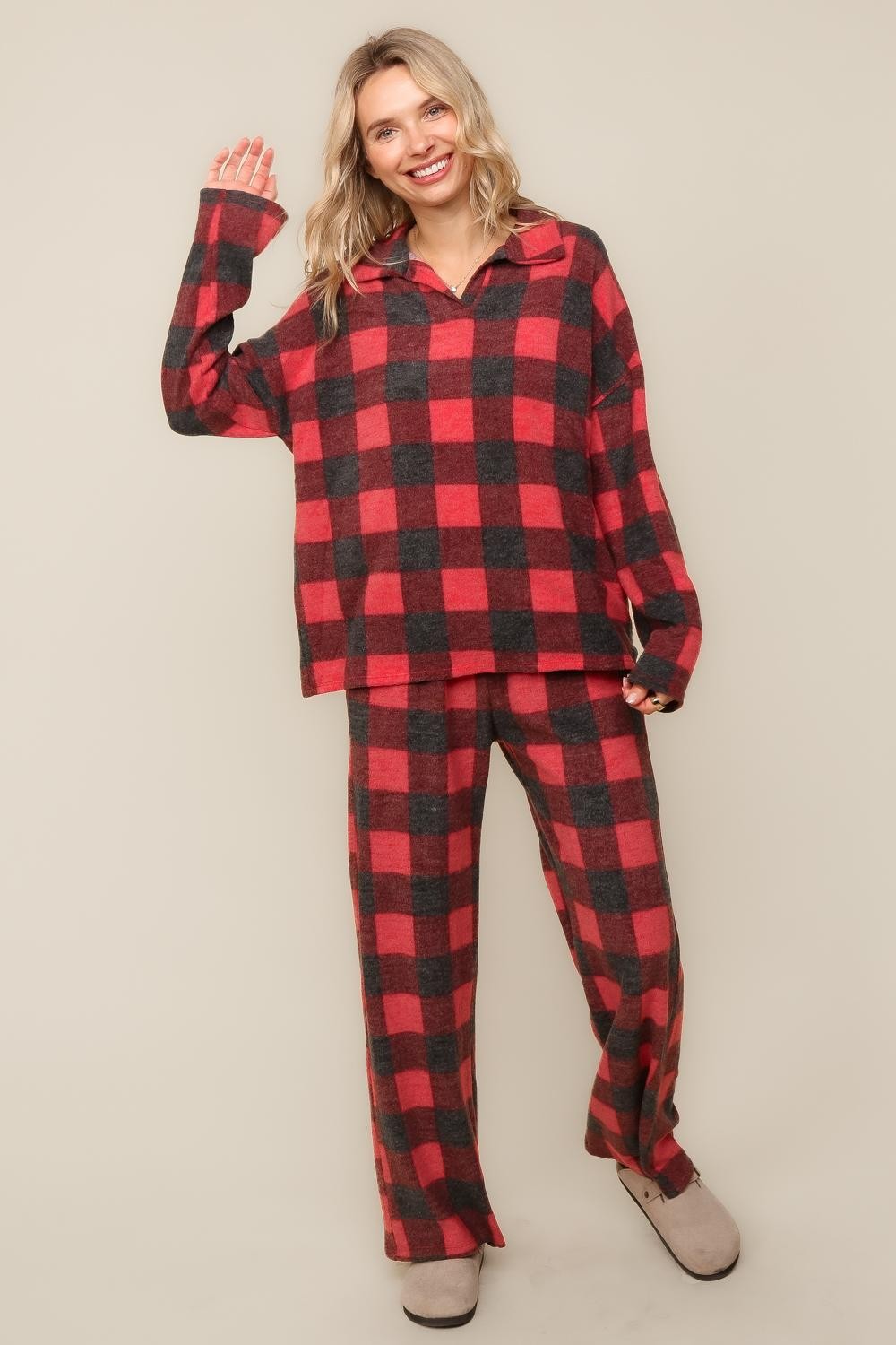 PLUS BUFFALO PLAID SOFT HACCI KNIT OVERSIZED SETS