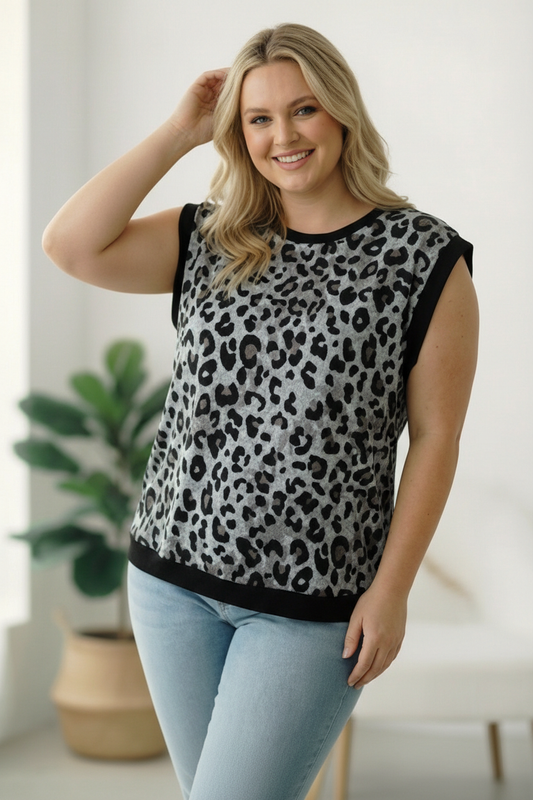 Plus Grey/Black Animal Banded Top