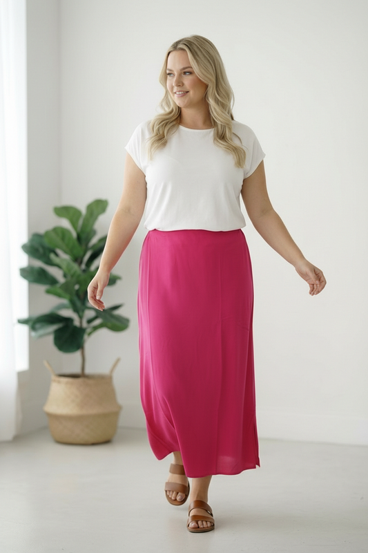 Plus Fuchsia Lined Woven Skirt