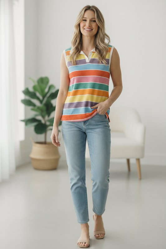 Stripe Thermal Collared Top