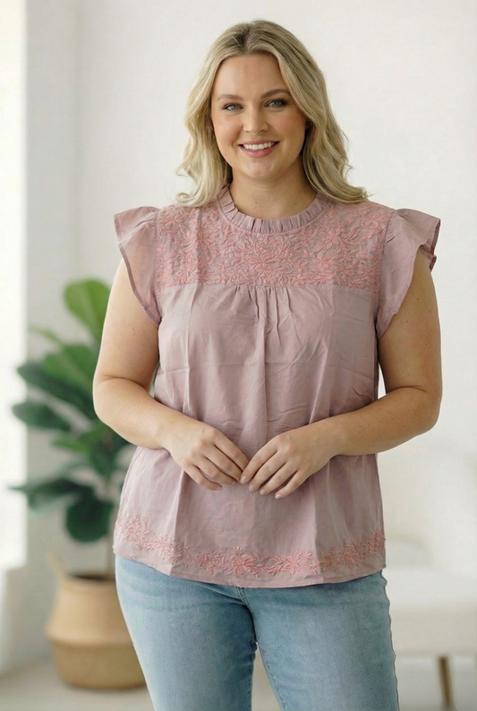 Plus Mauve Embroidered Blouse