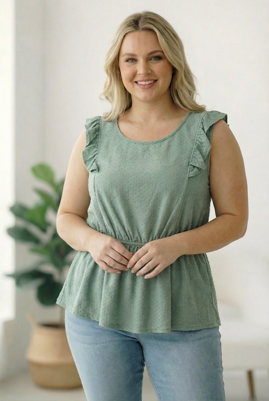 Plus Sage Peplum Dotted Top