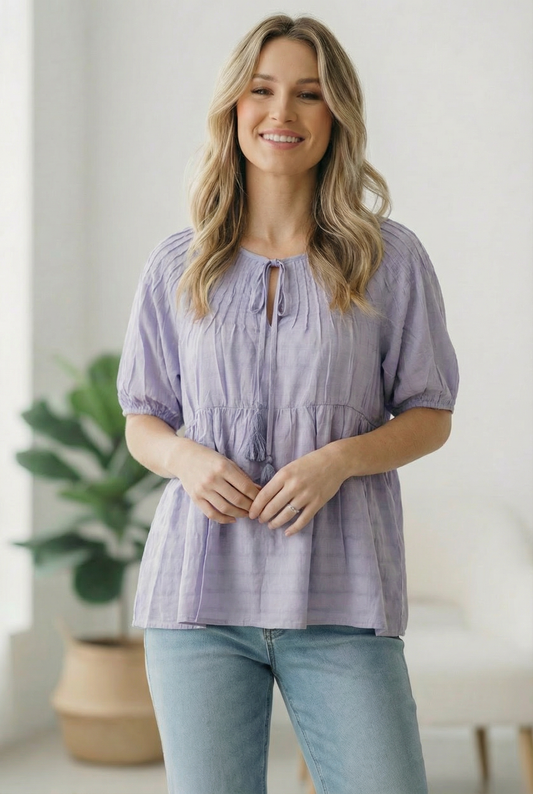 Lilac Solid Design Woven Blouse