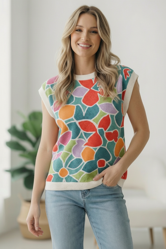 Plus Floral Multi Wavy Rib Top