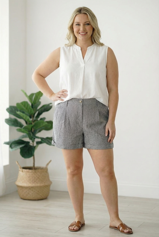 Plus Striped Pocketed Shorts