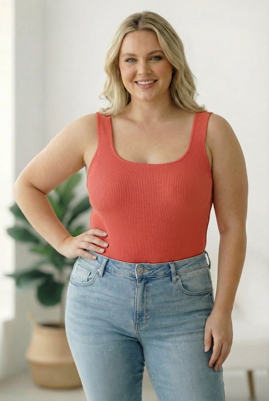 Plus Coral Ribbed Bodysuit