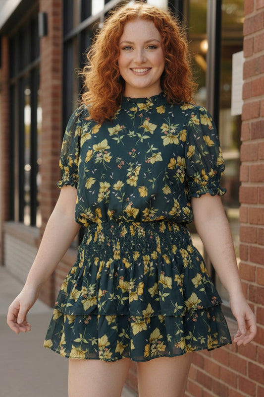 Plus Navy Woven Lined Floral Dress