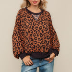CREW NECK LEOPARD PRINT PULLOVER KNIT TOP