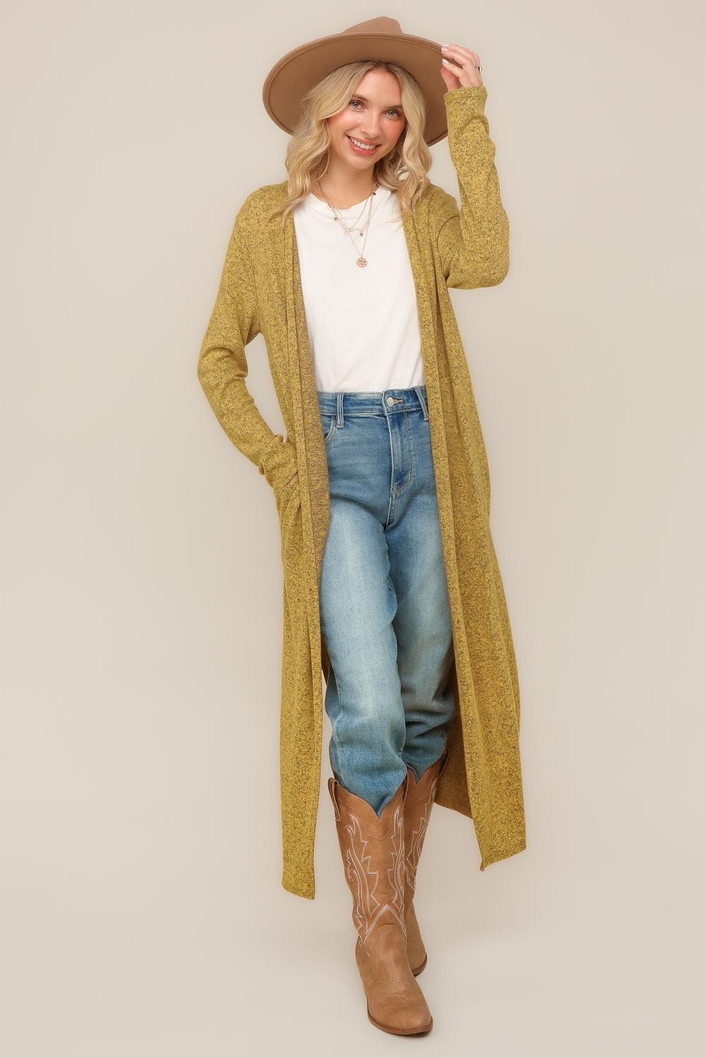 TWO TONE HACCI OPEN CARDIGAN WITH SIDE SLITS