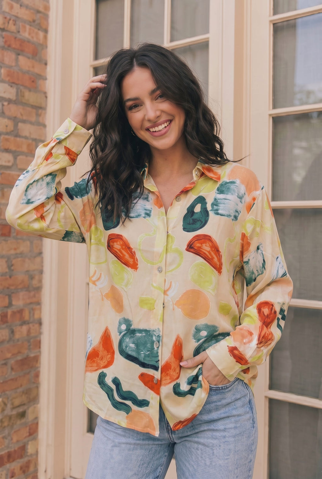 Woven Button Printed Blouse