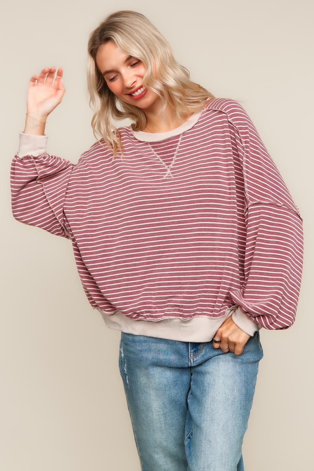 PLUS CREW NECK LOOSE FIT PULLOVER KNIT TOP