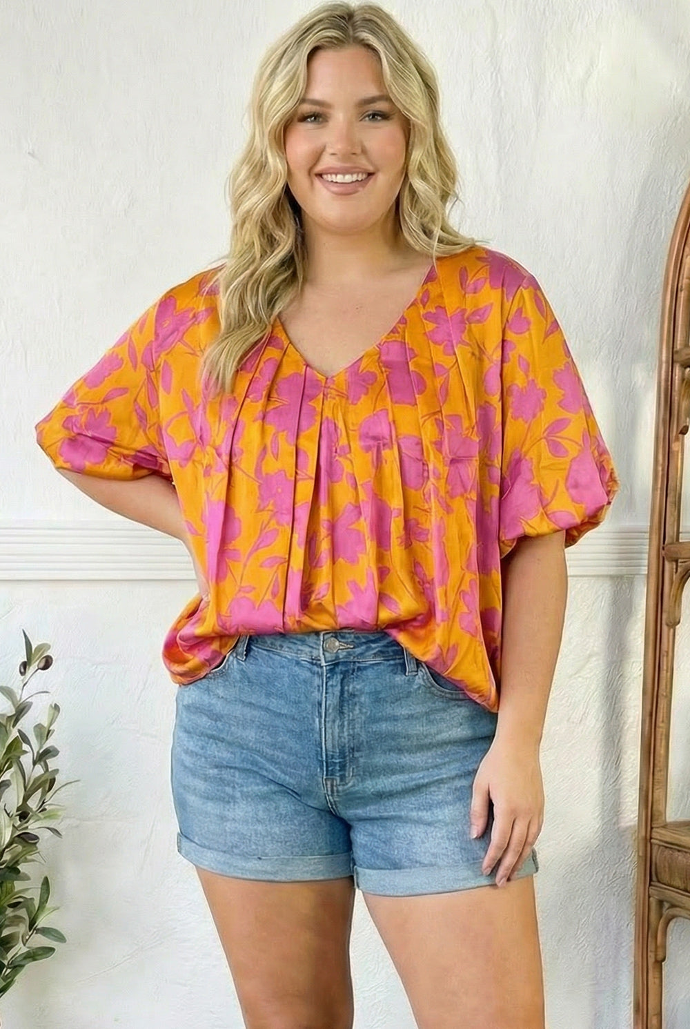 Plus Floral Lined Blouse