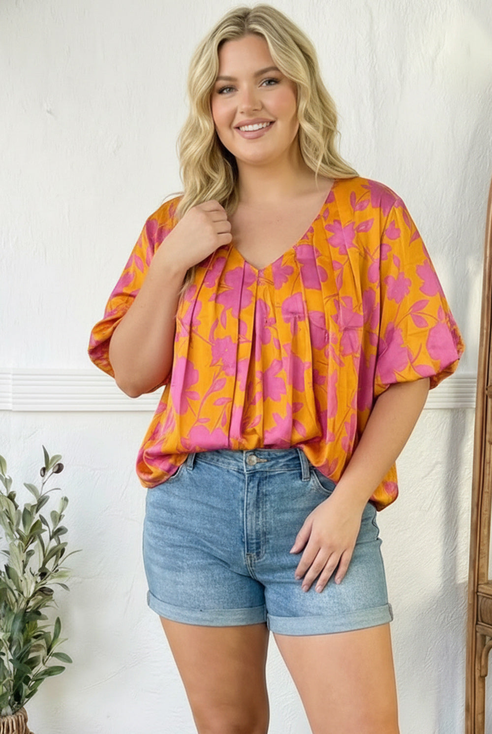 Plus Floral Lined Blouse