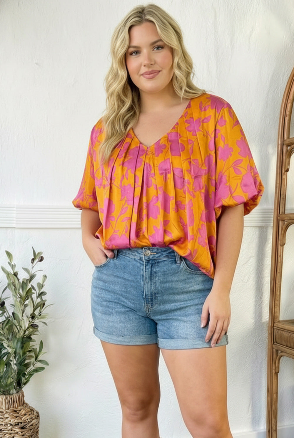 Plus Floral Lined Blouse