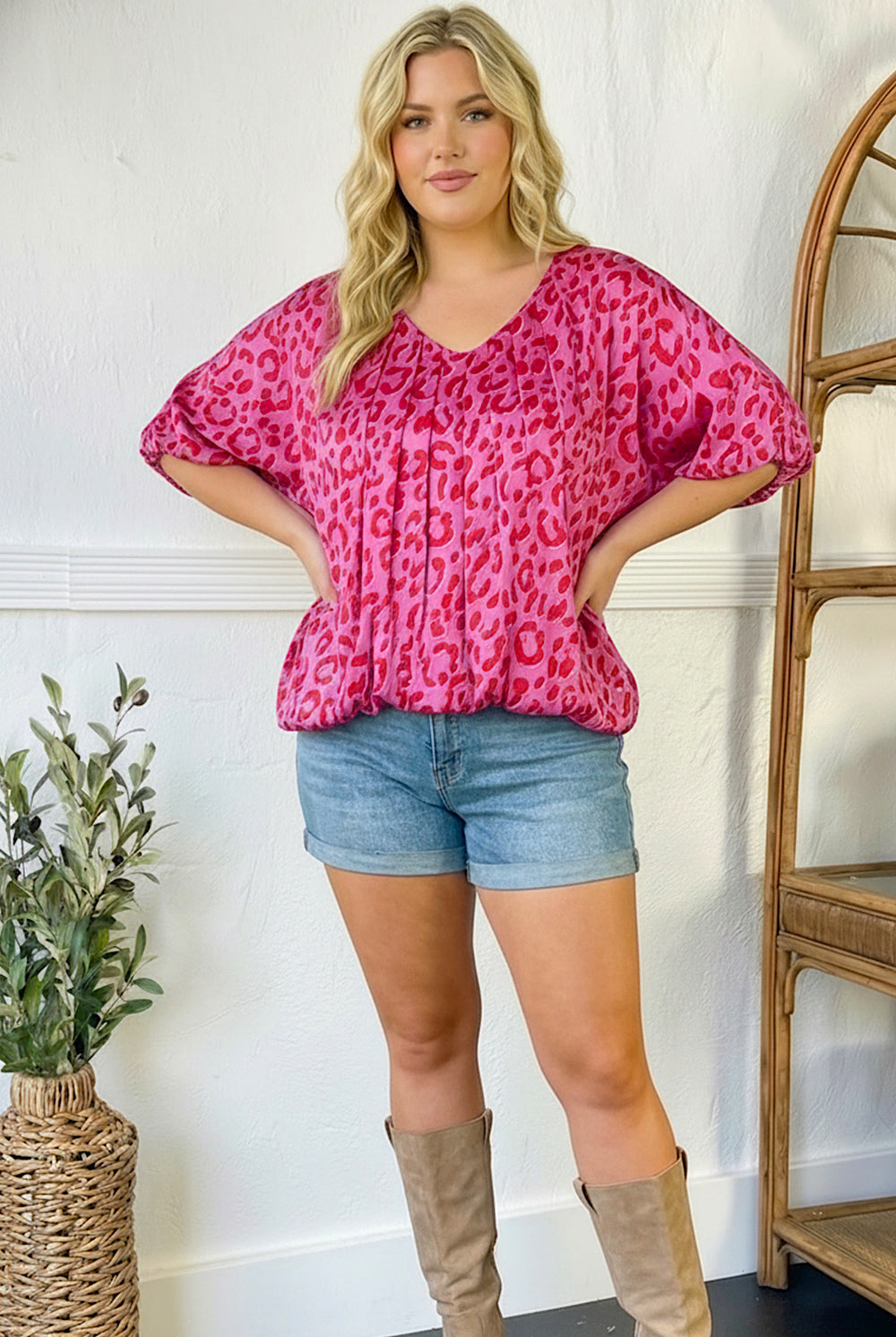 Plus Fuchsia Animal Lined Blouse