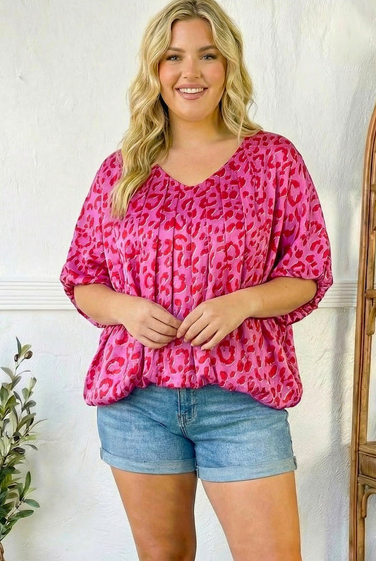 Plus Fuchsia Animal Lined Blouse