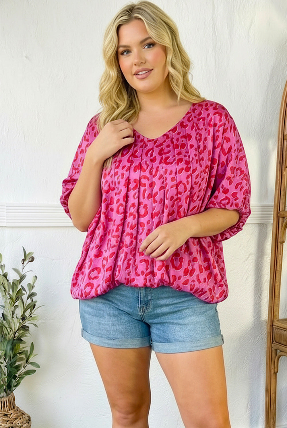 Plus Fuchsia Animal Lined Blouse