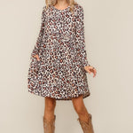 PLUS LEOPARD BABYDOLL SWING KNEE LENGTH KNIT DRESS