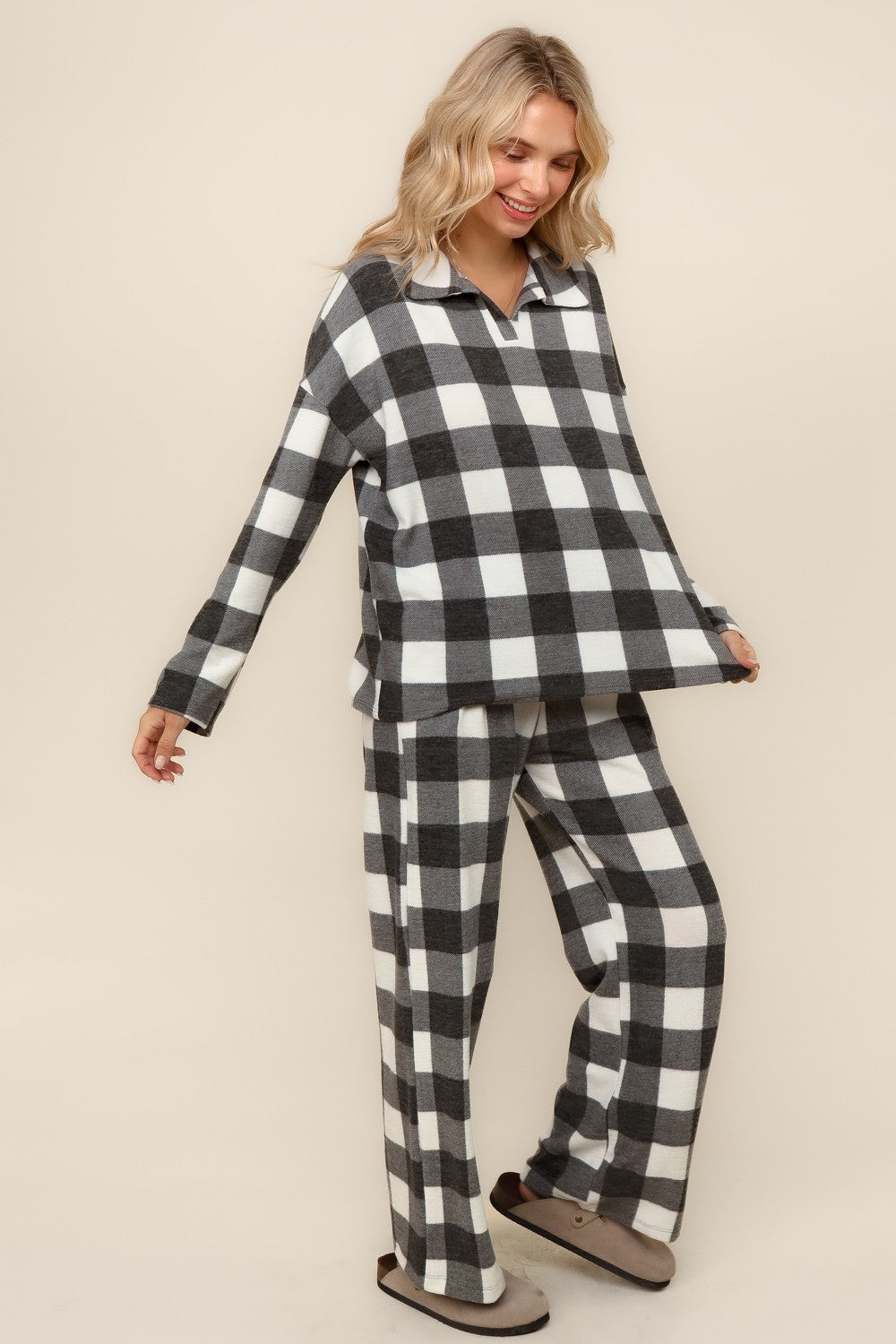 PLUS BUFFALO PLAID SOFT HACCI KNIT OVERSIZED SETS