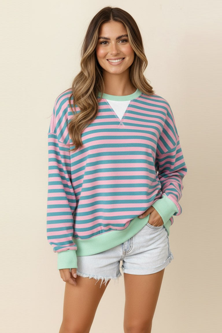 BLUE CREW LOOSE FIT FRENCH TERRY PULLOVER TOP