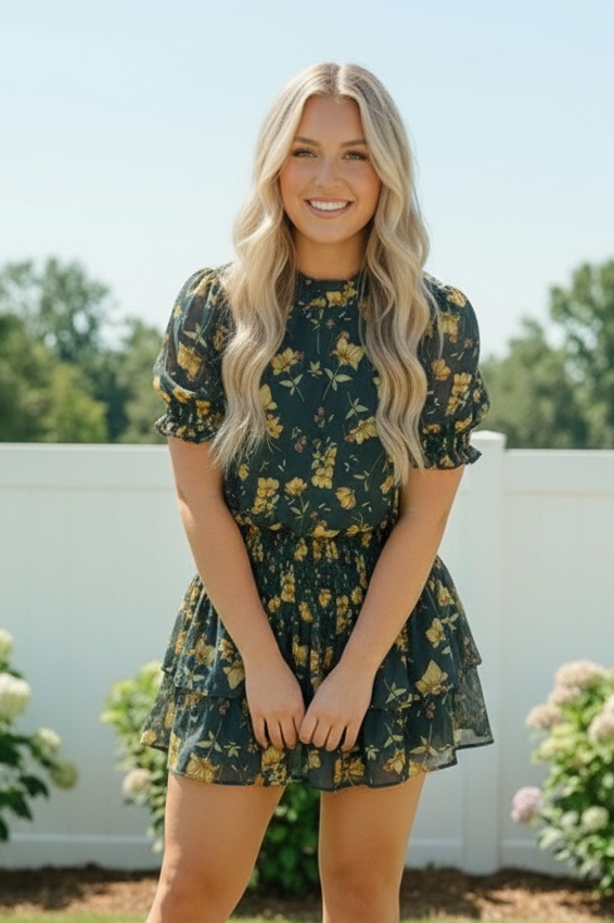 Plus Navy Woven Lined Floral Dress