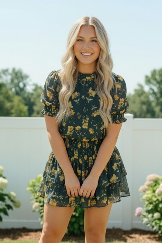 Plus Navy Woven Lined Floral Dress