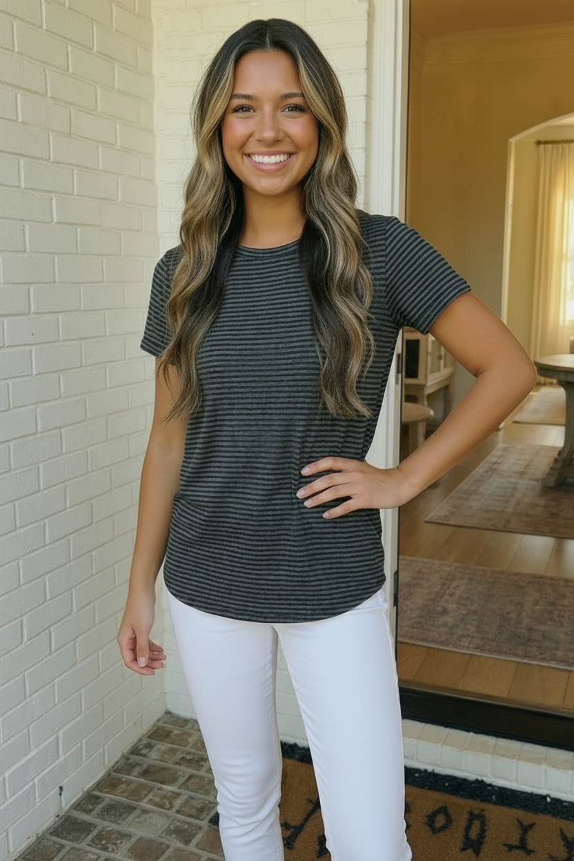 Charcoal Stripe Top