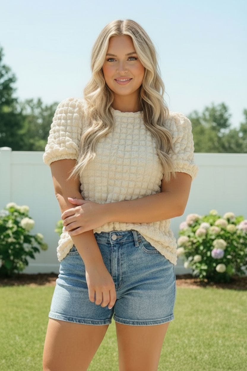 Plus Ivory Textured Blouse