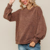 BUBBLE LONG SLEEVE TWO TONE SWEATER KNIT TOP