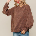 BUBBLE LONG SLEEVE TWO TONE SWEATER KNIT TOP