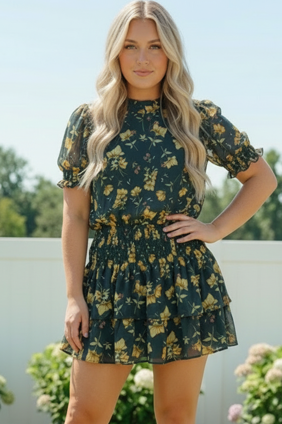 Plus Navy Woven Lined Floral Dress