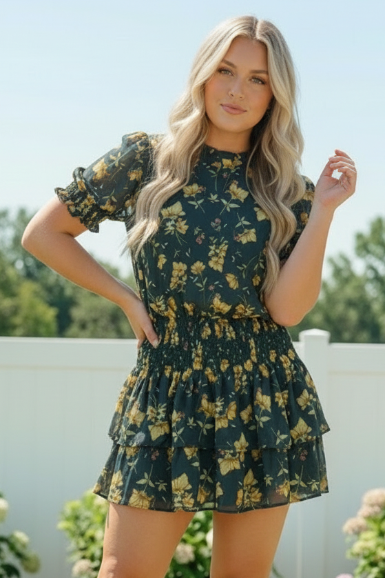 Plus Navy Woven Lined Floral Dress