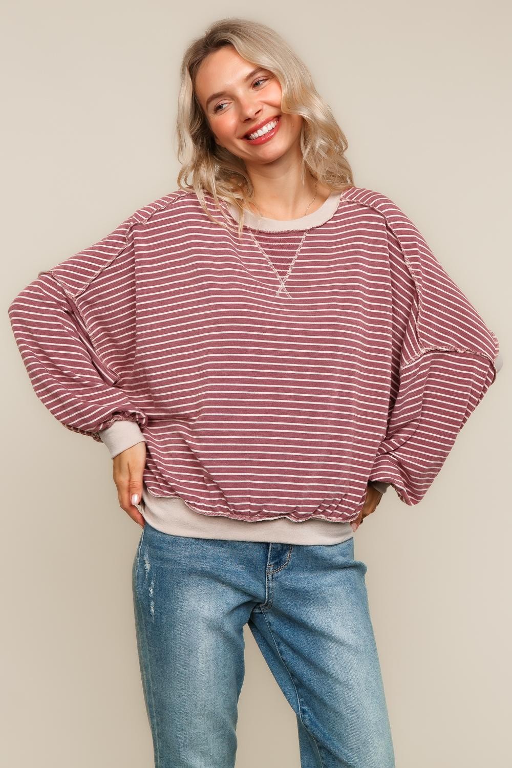 PLUS CREW NECK LOOSE FIT PULLOVER KNIT TOP