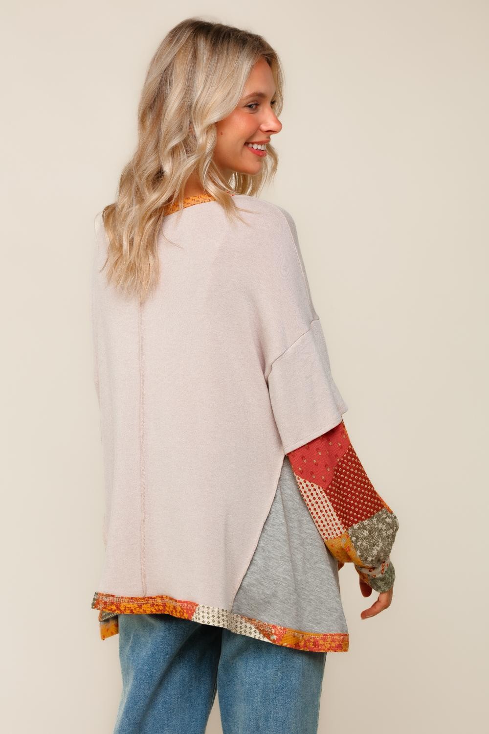 PLUS BOHEMIAN PATCHWORK COLOR BLOCK KNIT TOP