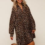 BABYDOLL LEOPARD PRINT MIDI WOVEN DRESS