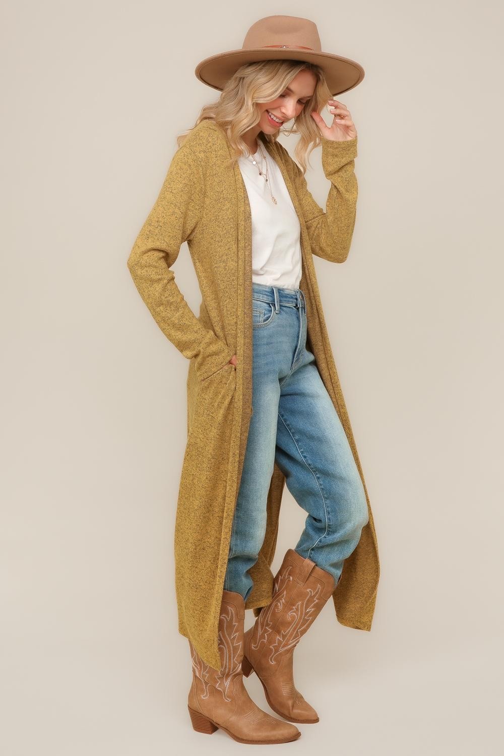 TWO TONE HACCI OPEN CARDIGAN WITH SIDE SLITS